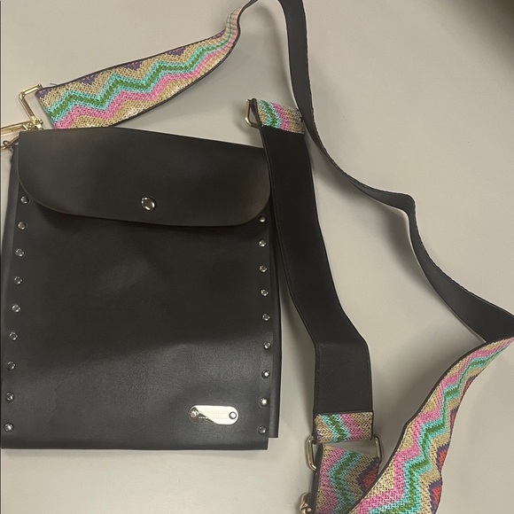 Black Studded Women's Bag with Colorful Strap OS Angels Passion - Picture 1 of 11